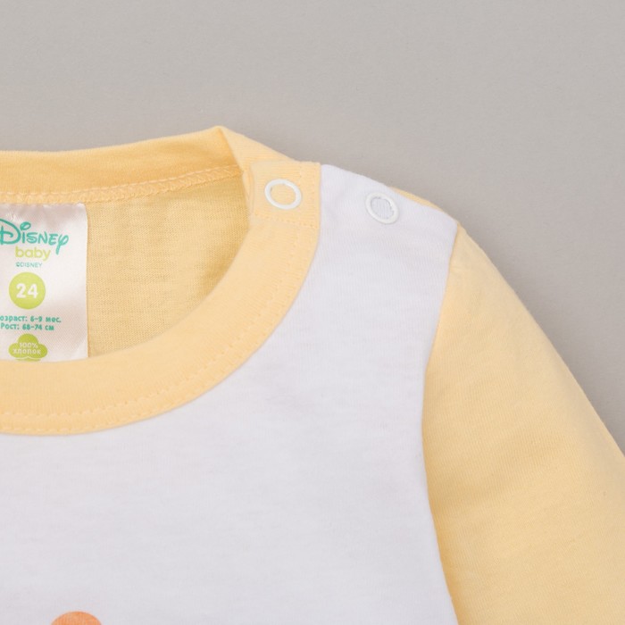 Футболка с длинным рукавом детская "Дисней беби: Медвежонок Винни и друзья", рост 68-74 (48) см, 6-9 мес, 100% хлопок