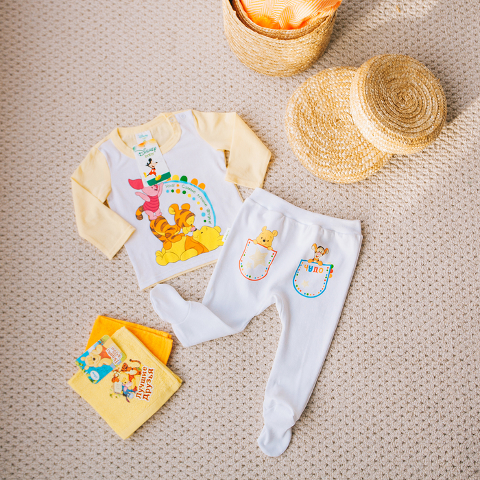 Футболка с длинным рукавом детская "Дисней беби: Медвежонок Винни и друзья", рост 68-74 (48) см, 6-9 мес, 100% хлопок