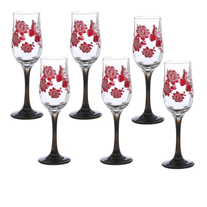 Набор бокалов для шампанского 200 мл "Цветная ножка. Цветы" 6 шт, цвет МИКС, подарочная упаковка