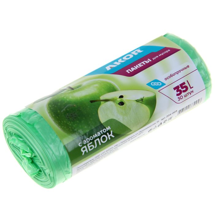 Мешки для мусора 35 л "Яблоко" ароматизированные, толщина 9 мкм, рулон 30 шт