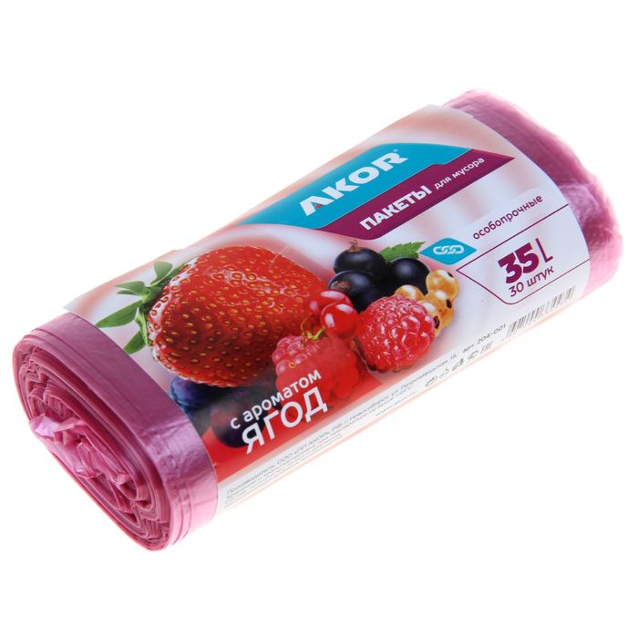 Мешки для мусора 35 л "Садовые ягоды" ароматизированные, толщина 9 мкм, рулон 30 шт