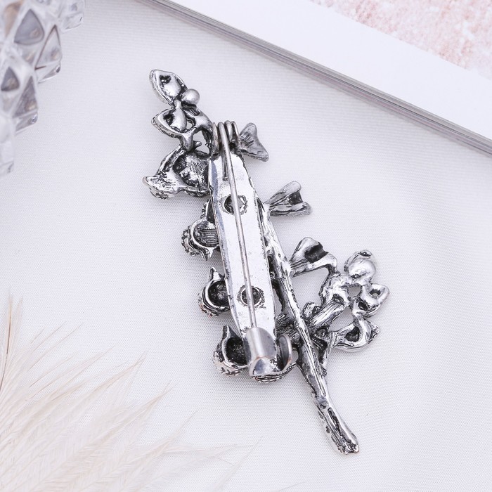 Брошь "Галиотис" птички на веточке в чернёном серебре