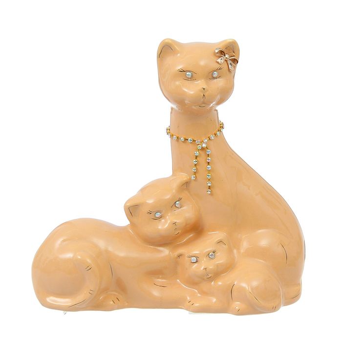 Копилка "Семейство котиков" средняя, глазурь, кремовая, цепочка