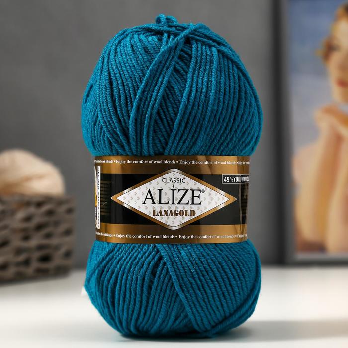 Пряжа "Lanagold" 51% акрил, 49% шерсть 240м/100гр (640 павлиновая зелень)