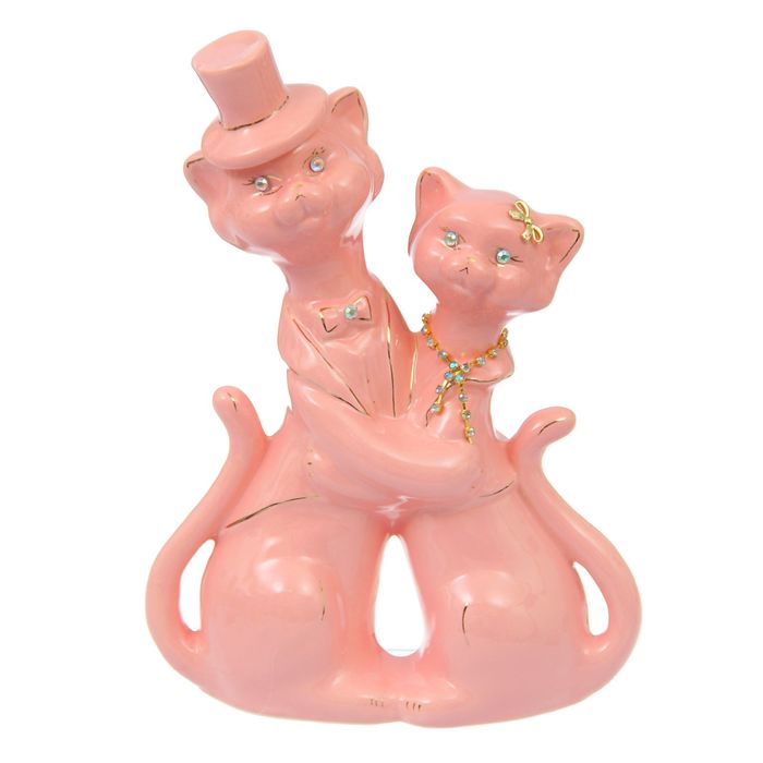 Копилка "Барышня и кавалер" малая, глазурь, розовая с цепочкой