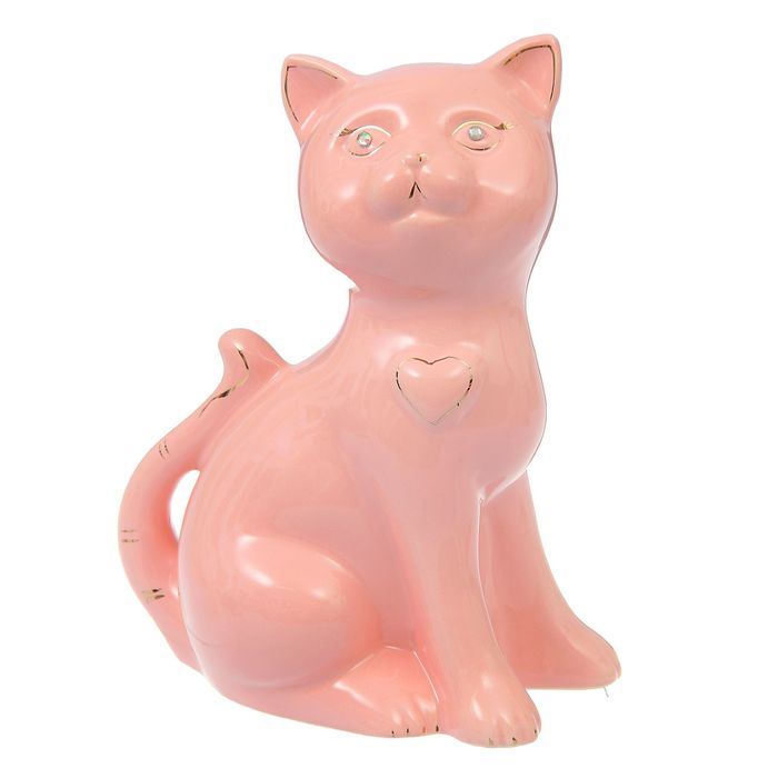 Копилка "Кошка Василиса" большая, глазурь, розовая, тесьма