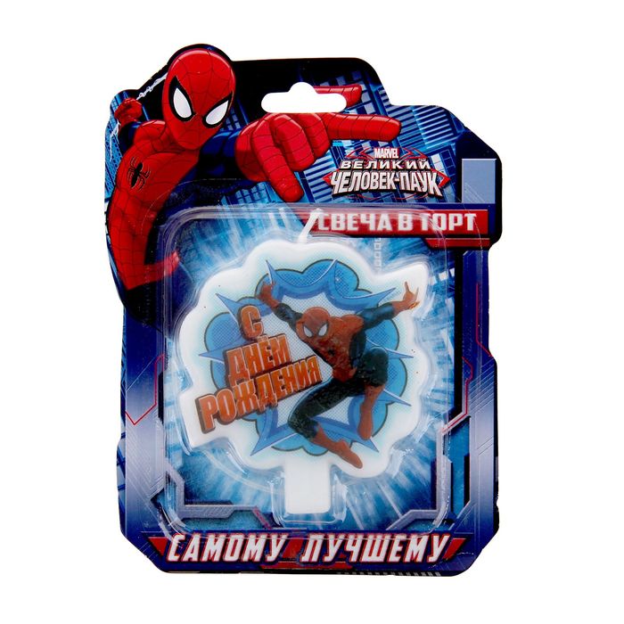 Свеча в торт "С днем рождения", Человек-Паук