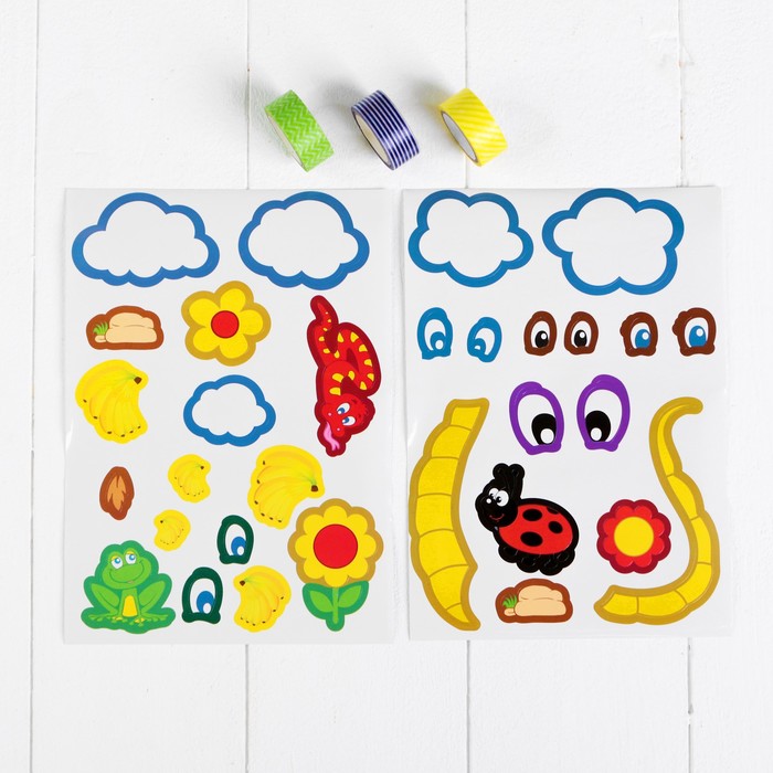 Аппликация клейкой лентой "Африка" 4 картинки + наклейки + цветная клейкая лента