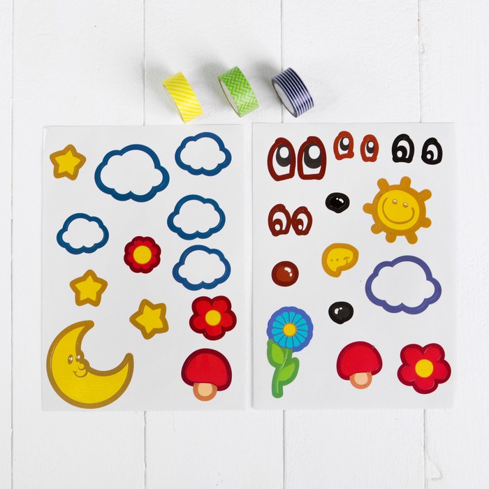 Аппликация клейкой лентой "Лесные животные" 4 картинки + наклейки + цветная клейкая лента