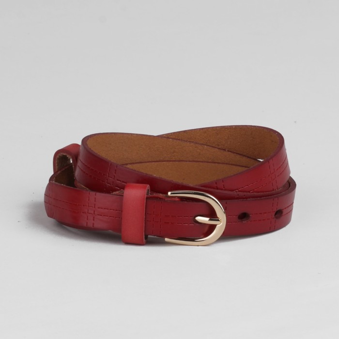 Ремень женский "Глянец", винт, строчки, пряжка под золото, ширина - 2см, цвет бордовый