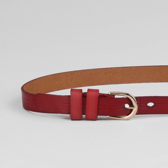 Ремень женский "Глянец", винт, строчки, пряжка под золото, ширина - 2см, цвет бордовый