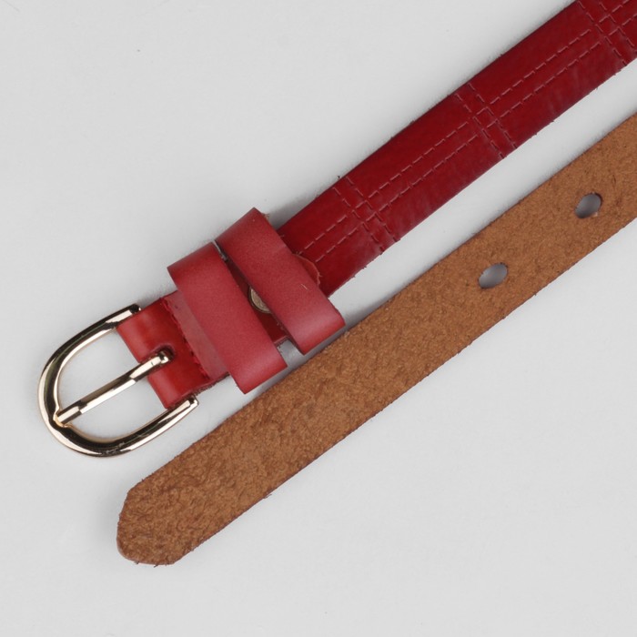 Ремень женский "Глянец", винт, строчки, пряжка под золото, ширина - 2см, цвет бордовый