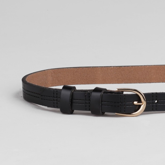 Ремень женский "Глянец", винт, строчки, пряжка под золото, ширина - 2см, чёрный