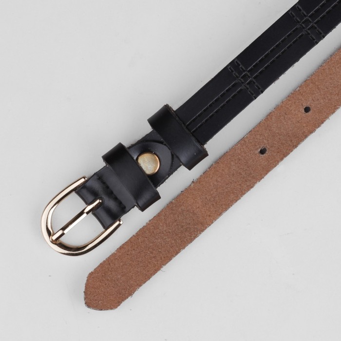 Ремень женский "Глянец", винт, строчки, пряжка под золото, ширина - 2см, чёрный