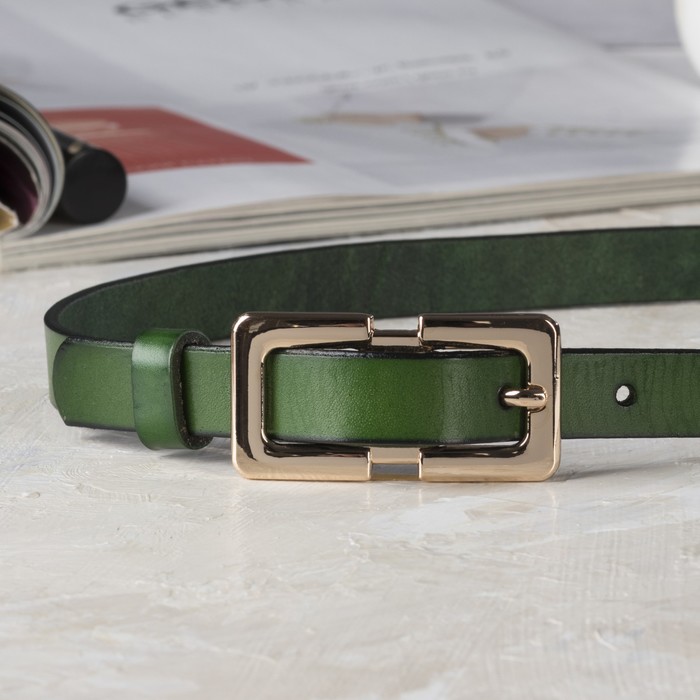 Ремень женский, гладкий, винт и пряжка под золото, ширина - 1,5см, зелёный