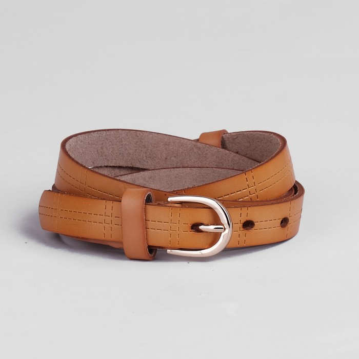 Ремень женский "Глянец", винт, строчки, пряжка под золото, ширина - 2см, рыжий