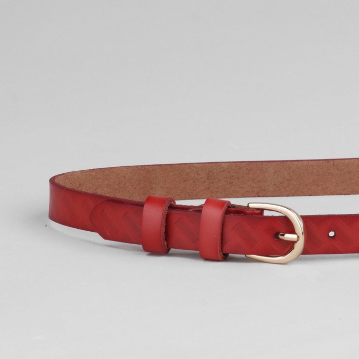 Ремень женский "Диагональ", винт и пряжка под золото, ширина - 2см, красный