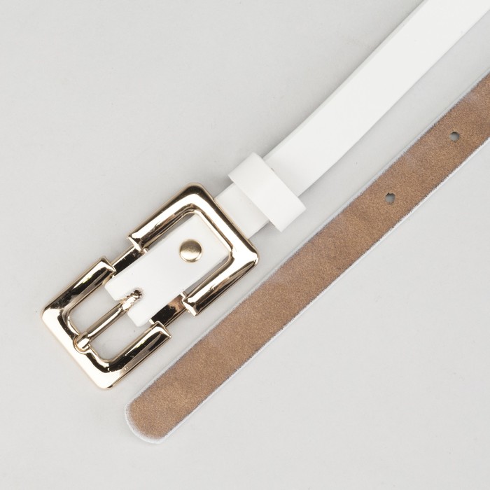 Ремень женский, гладкий, винт и пряжка под золото, ширина - 1,5см, белый