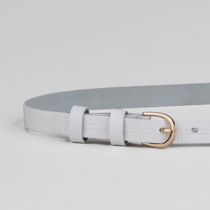 Ремень женский "Глянец", винт, строчки, пряжка под золото, ширина - 2см, белый