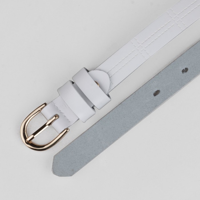 Ремень женский "Глянец", винт, строчки, пряжка под золото, ширина - 2см, белый
