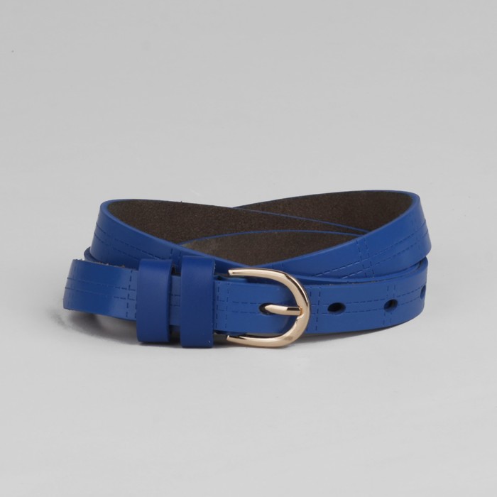 Ремень женский "Глянец", винт, строчки, пряжка под золото, ширина - 2см, синий
