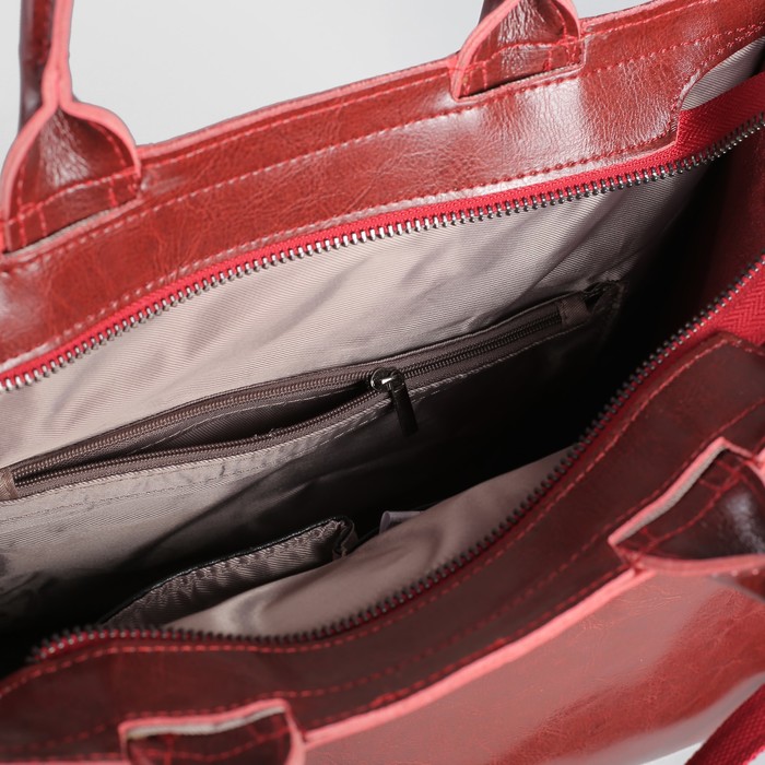 Сумка женская на молнии, 1 отдел, длинный ремень, красная