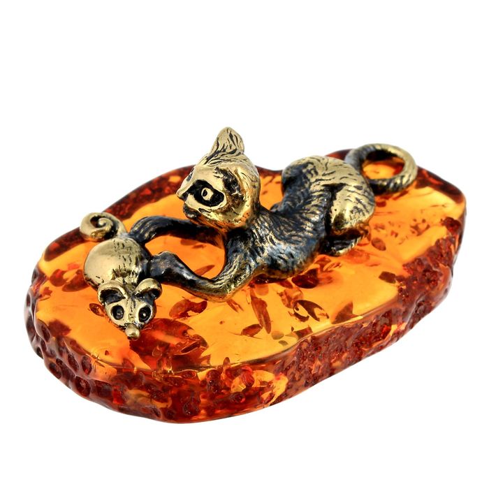 Сувенир "Котик с мышкой" на подставке