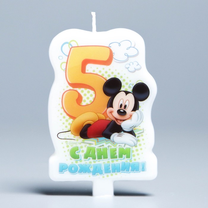 Свеча в торт Дисней "С днем рождения" цифра 5 Микки-Маус
