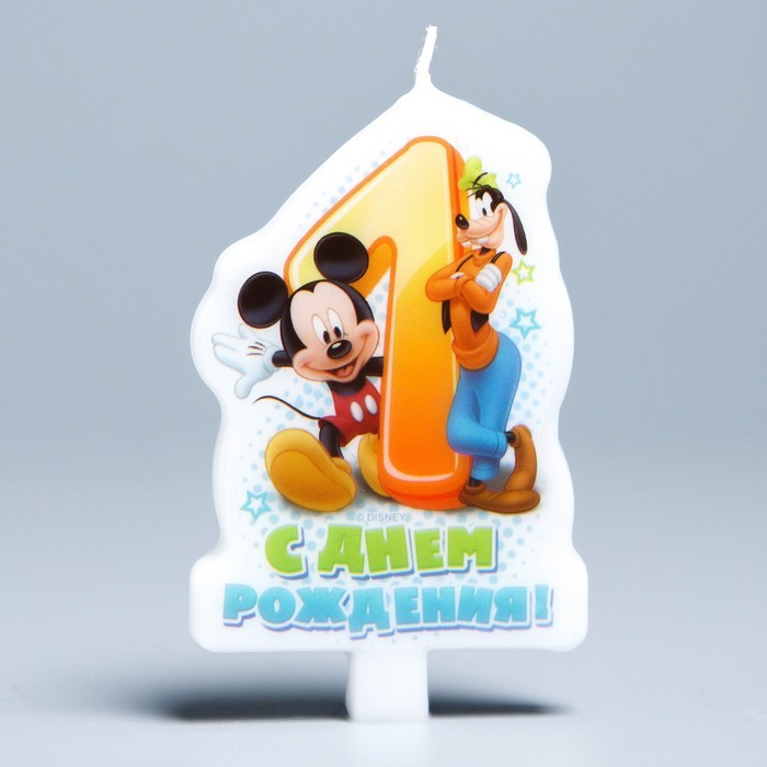 Свеча в торт Дисней "С днем рождения" цифра 1 Микки-Маус