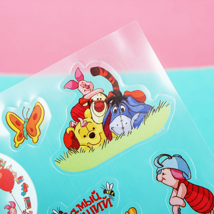 Наклейки на прозрачной пленке"Самый лучший день!"Медвежонок Винни и Друзья, 11х15 см