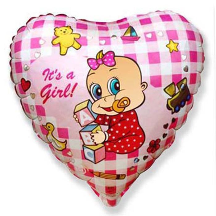 Шар фольгированный 18" "Младенец-девочка", сердце