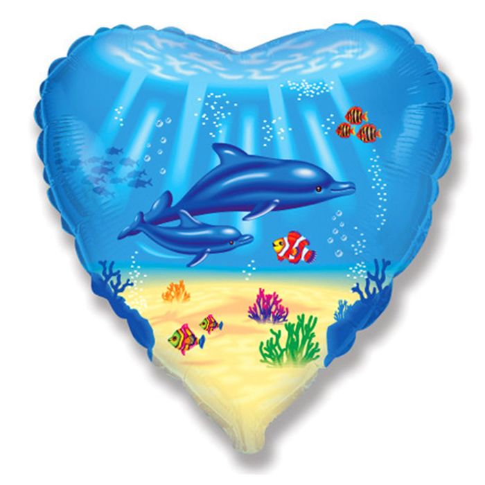 Шар фольгированный 18" "Семейство дельфинов", сердце