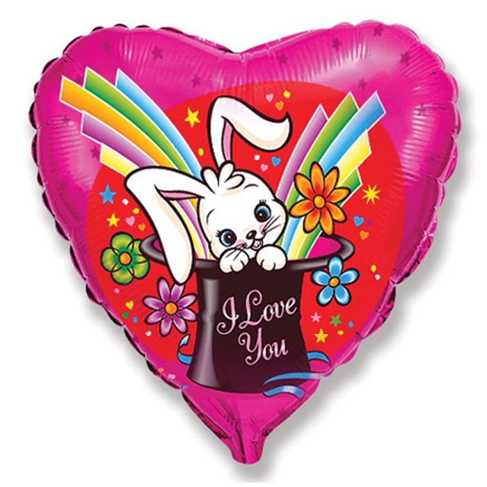 Шар фольгированный Сердце 18" I Love You Заяц волшебник ФМ