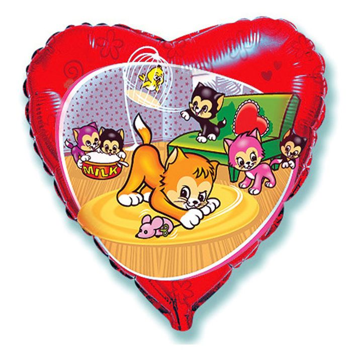 Шар фольгированный 18" "Весёлые котята", сердце