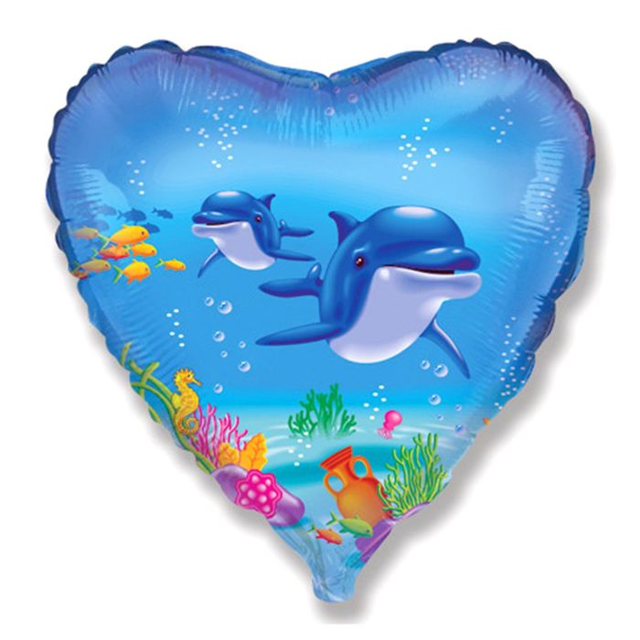 Шар фольгированный Сердце 18" Дельфины ФМ