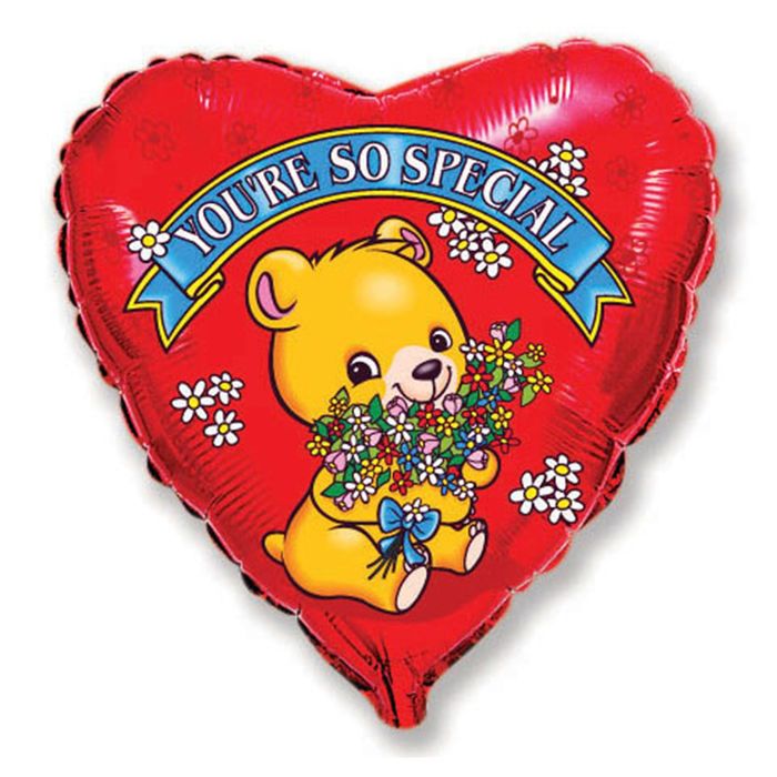 Шар фольгированный 18" "Мишка с цветами", сердце