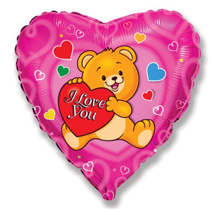 Шар фольгированный 18" I Love You "Мишка с сердечком", сердце
