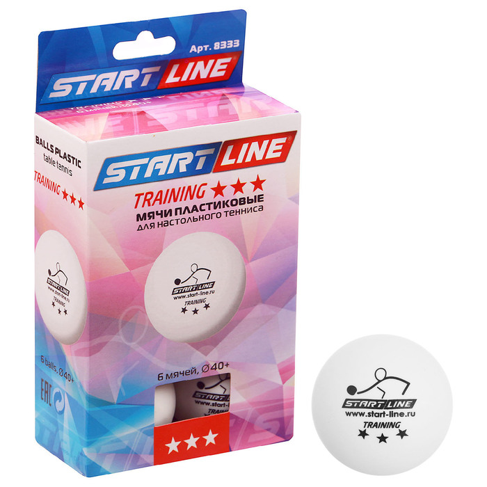 Мяч для настольного тенниса Start line Training, 3 звезды, набор 6 шт., цвет белый