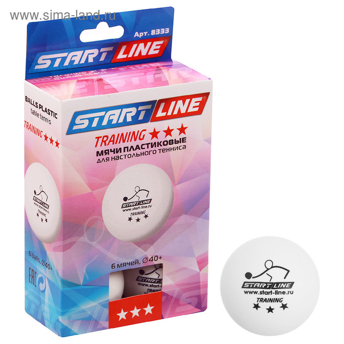 фото Мяч для настольного тенниса start line training, 3 звезды, набор 6 шт., цвет белый