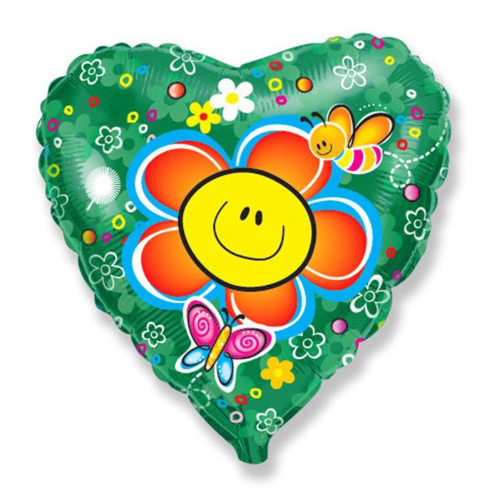 Шар фольгированный 18" "Цветок", улыбка, сердце
