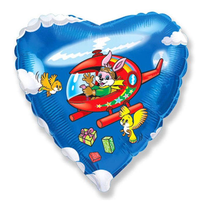 Шар фольгированный 18" "Заяц на вертолёте", сердце