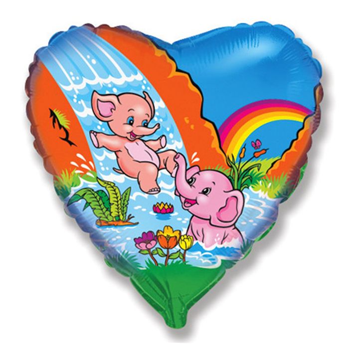 Шар фольгированный 18" "Весёлые слоники", сердце
