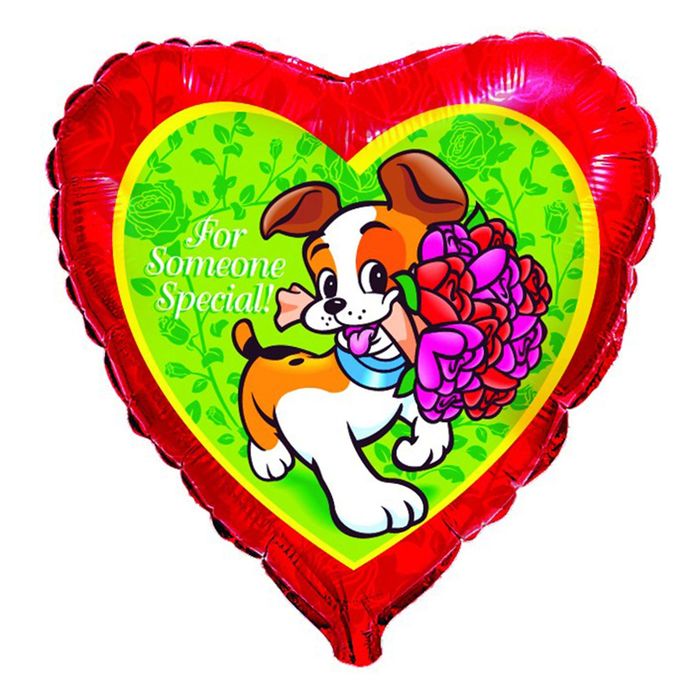 Шар фольгированный 18" "Щенок с букетом", сердце
