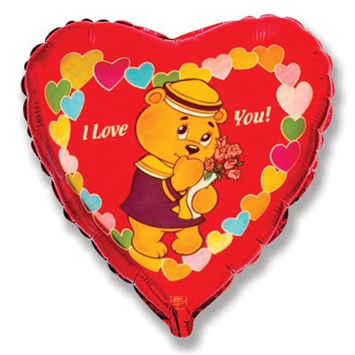 Шар фольгированный 18" I Love You "Медвежонок в сердечках", сердце