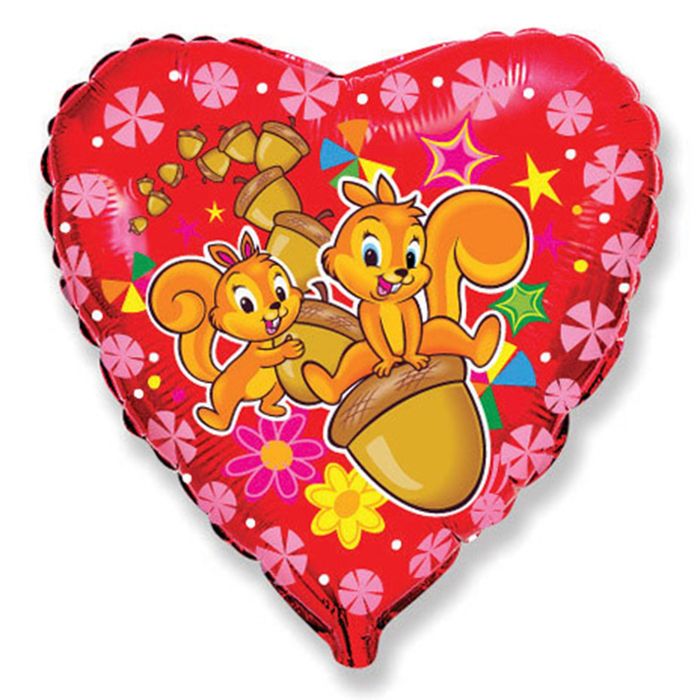 Шар фольгированный Сердце 18" Белки веселые ФМ