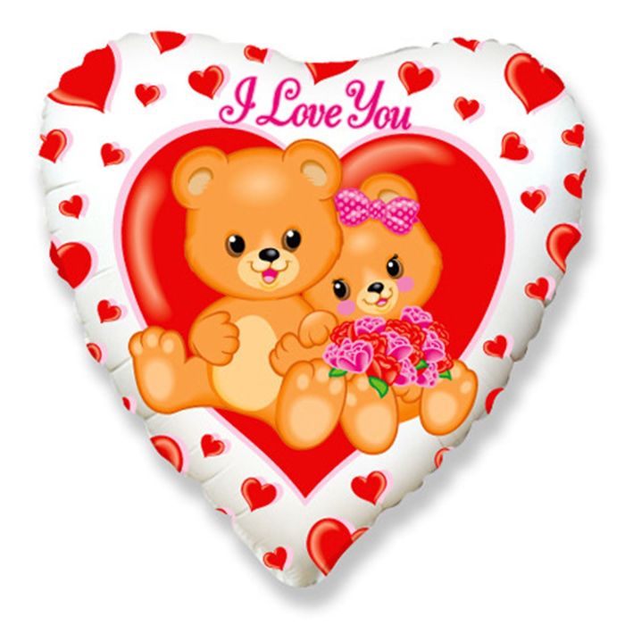 Шар фольгированный Сердце 18" I Love You Медвежата с цветами ФМ
