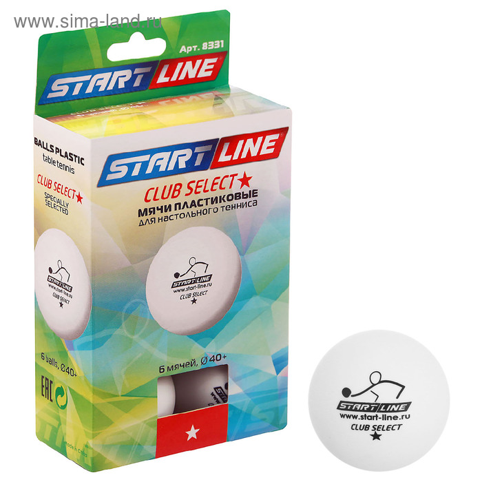 Мяч для настольного тенниса Start line Club Select, 1 звезда, набор 6 шт., цвет белый