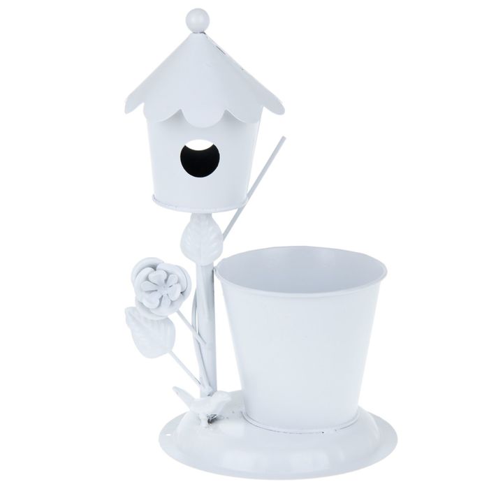 Кашпо "Скворечник" узорное, белое, цветы