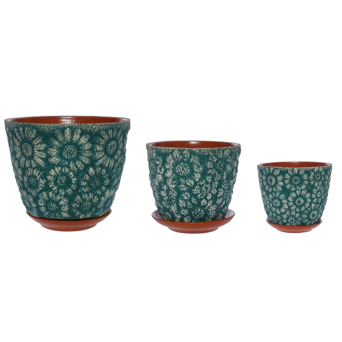 Набор кашпо 3 шт. "Гербера" лагуна, глазурь 3 л/ 2 л/ 1 л