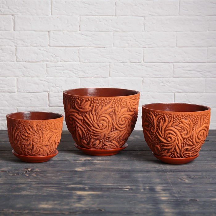 Набор кашпо 3 шт. "Версаль" терракотовое 3 л/ 2 л/ 1 л